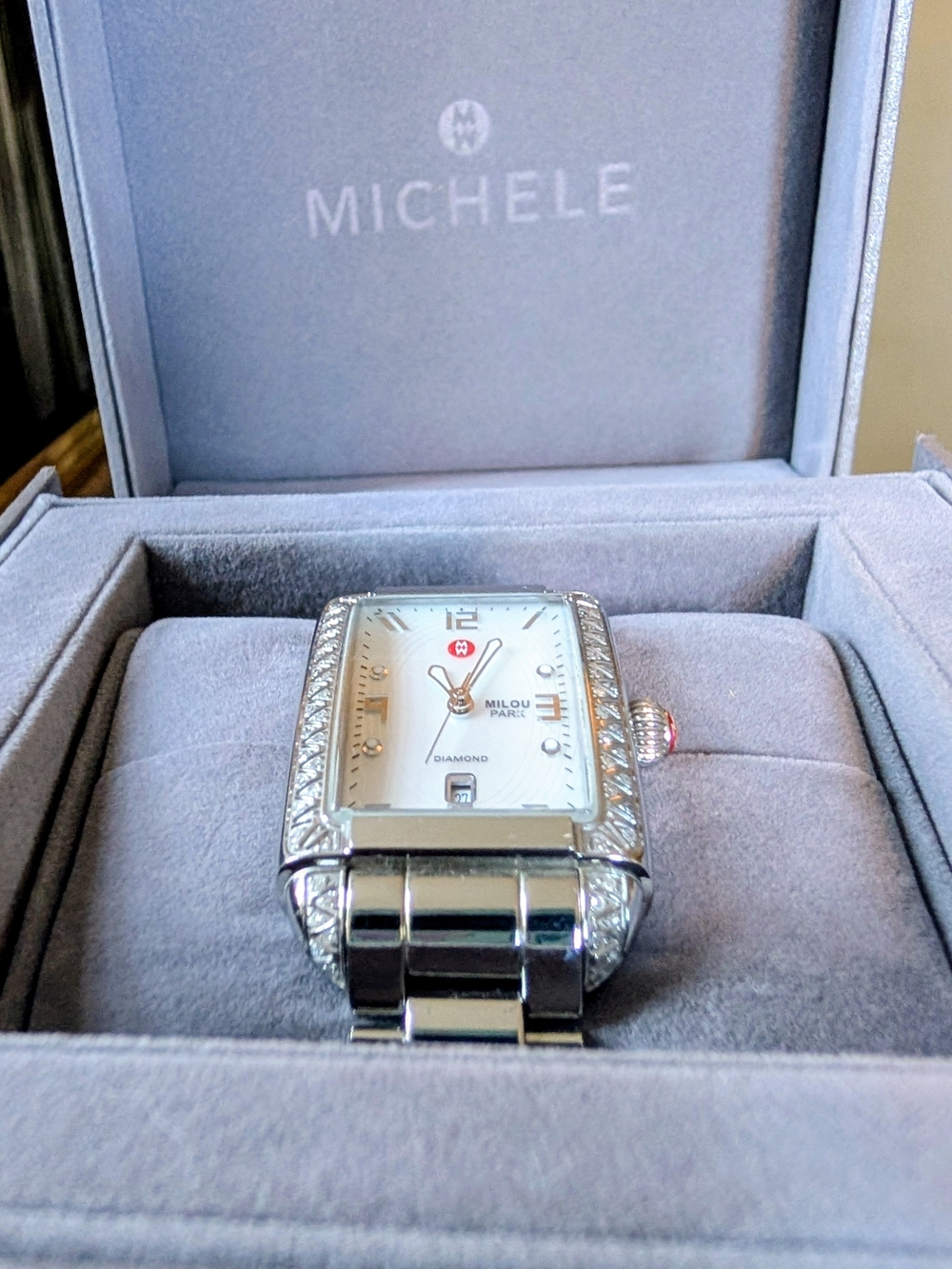 MICHELE Stainless Steel Diamond-Accented Silver Women's Watch